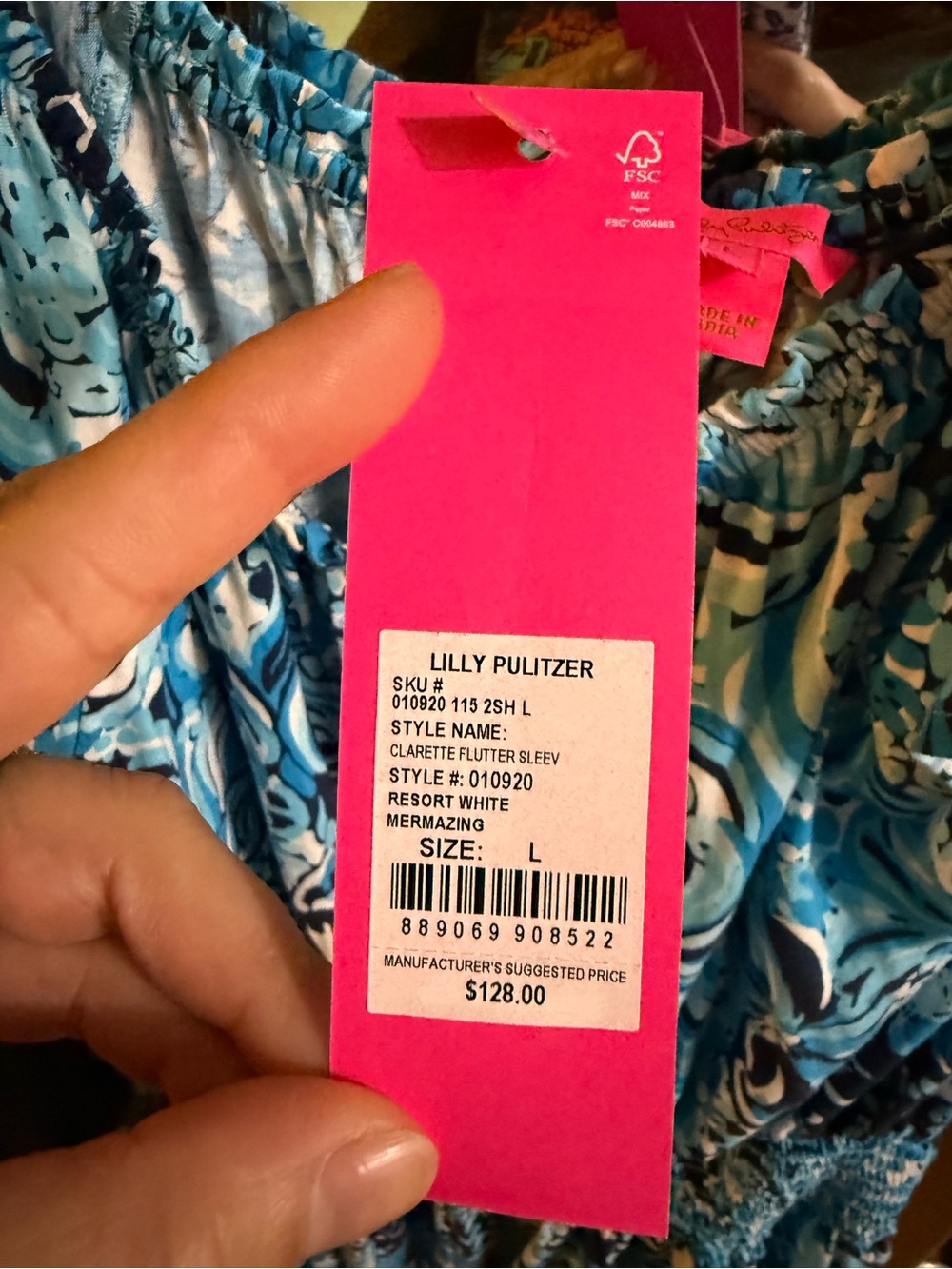 Lilly Pulitzer Blue & White Print Flutter Sleeve Dress - Picture 5 of 6